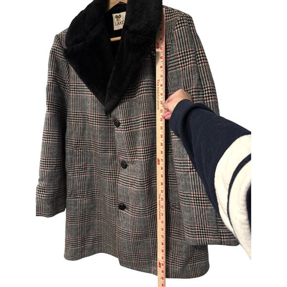 Huckberry Vintage M Plaid Wool Shearling Coat $550 Wide Lapel Long Jacket Gray - Picture 8 of 11